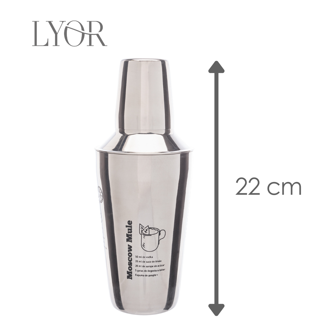 Coqueteleira de Aço Inox com Receitas 500ml - LYOR