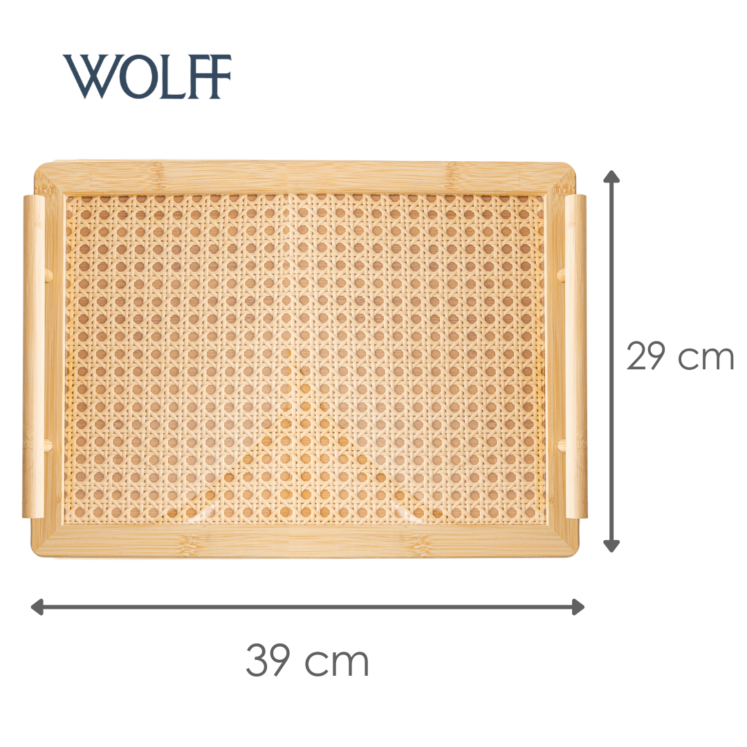 Bandeja com Alça e Fundo em Treliça 39cm x 29cm x 5cm Bambu - Wolff