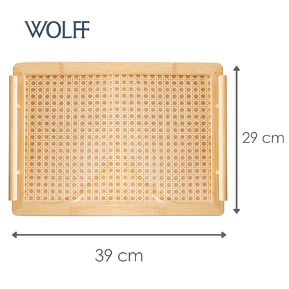Bandeja com Alça e Fundo em Treliça 39cm x 29cm x 5cm Bambu - Wolff