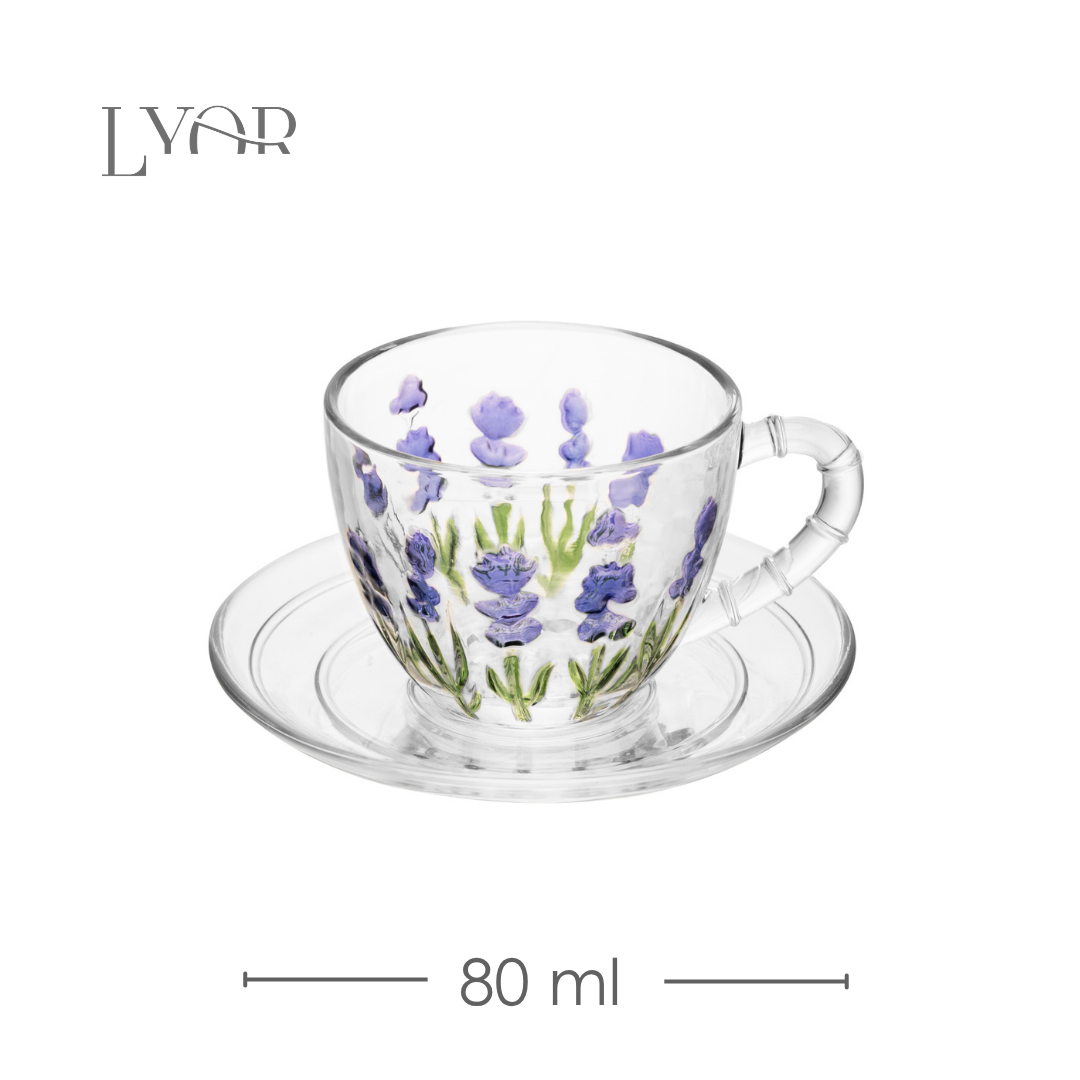 Xícara de Café com Pires Lavanda Hand Painting 80ml Cristal Ecológico - Lyor