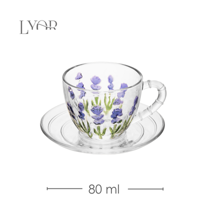 Xícara de Café com Pires Lavanda Hand Painting 80ml Cristal Ecológico - Lyor