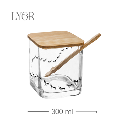 Açucareiro com Tampa e Colher de Bambu New Bug 8cm x 9,5cm Vidro – Lyor