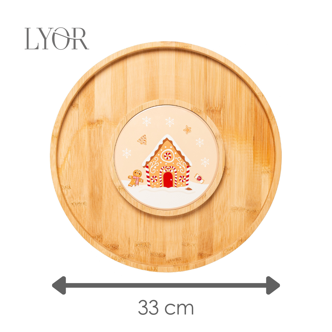 Conjunto 2 Peças Tábua com Bandeja Encanto de Natal 33cm x 1,5cm Bambu - Lyor