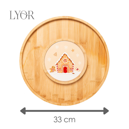 Conjunto 2 Peças Tábua com Bandeja Encanto de Natal 33cm x 1,5cm Bambu - Lyor