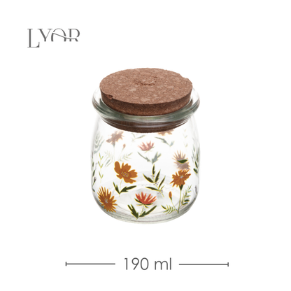 Pote Redondo de Vidro com Tampa de Bambu Flora 190ml - Lyor