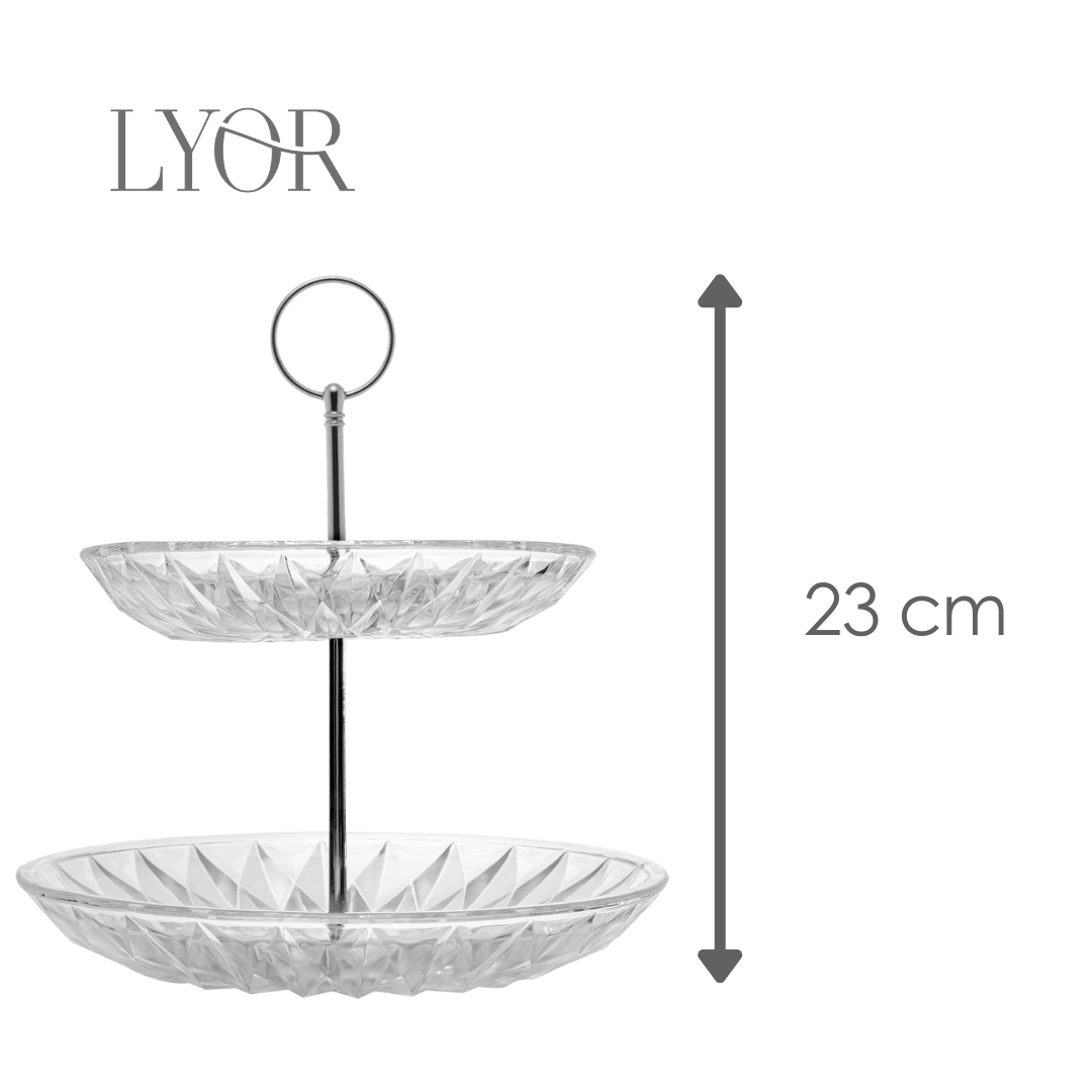 Porta Doces de Vidro 2 Andares Diamond 25cm - Lyor