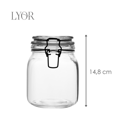 Pote Hermético de Vidro com Silicone e Clipe em Metal Vintage Preto 1L - Lyor