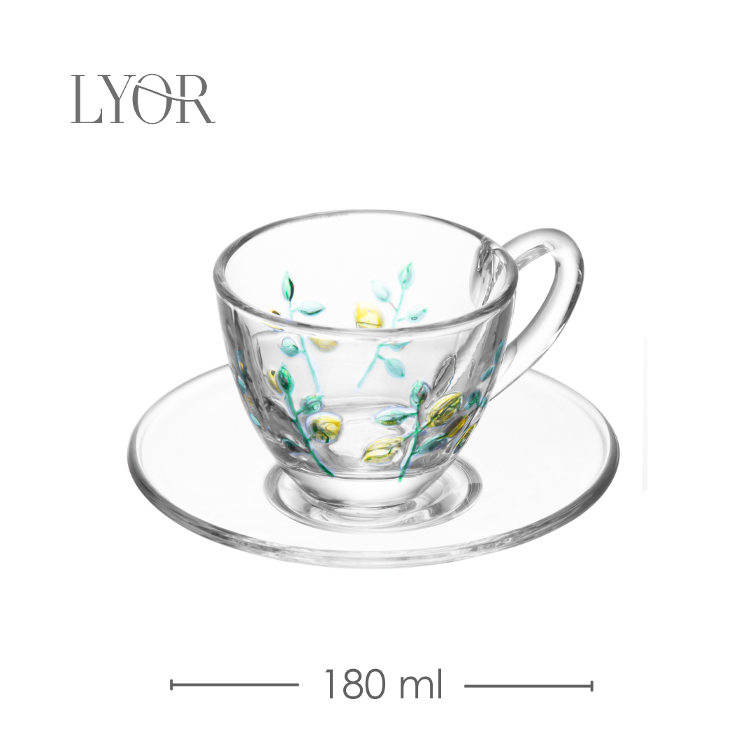 Xícara de Chá com Pires Siciliano Hand Painting 180ml Cristal Ecológico - Lyor