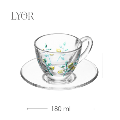 Xícara de Chá com Pires Siciliano Hand Painting 180ml Cristal Ecológico - Lyor
