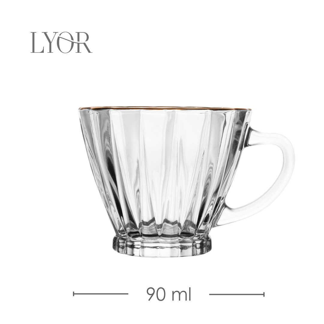Conjunto 2 Xícaras para Café com Fio de Ouro e Pires Radial 90ml Cristal - Lyor