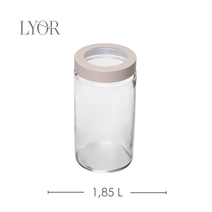 Pote com Tampa Bege com Visor Acrilíco 1,8L Vidro - Lyor
