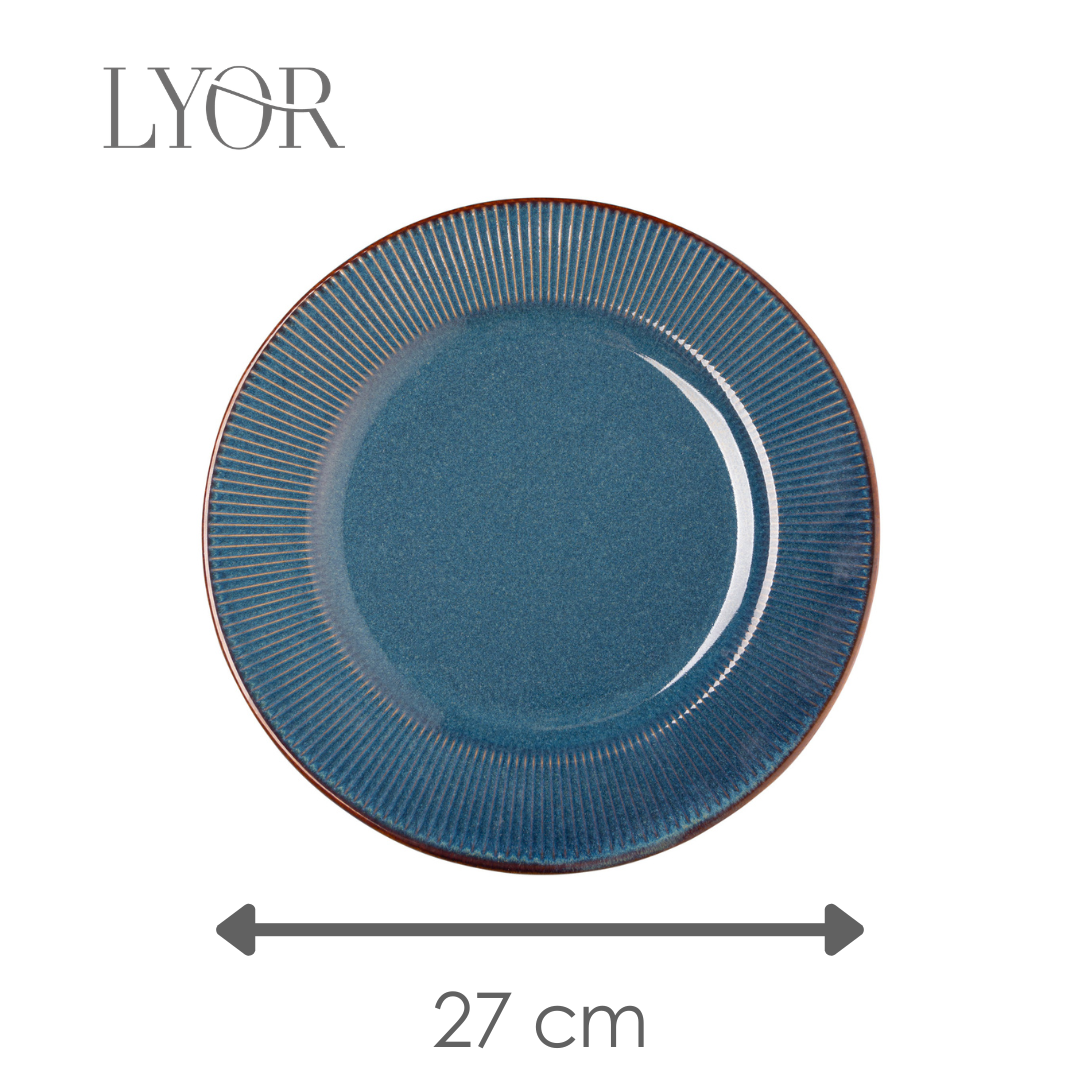 Prato Raso de Cerâmica Linear Azul - Lyor