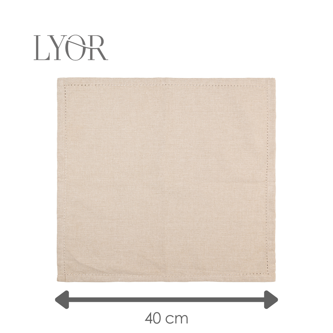 Conjunto 4 Guardanapos Momentos 40cm x 40cm Bege Algodão - Lyor