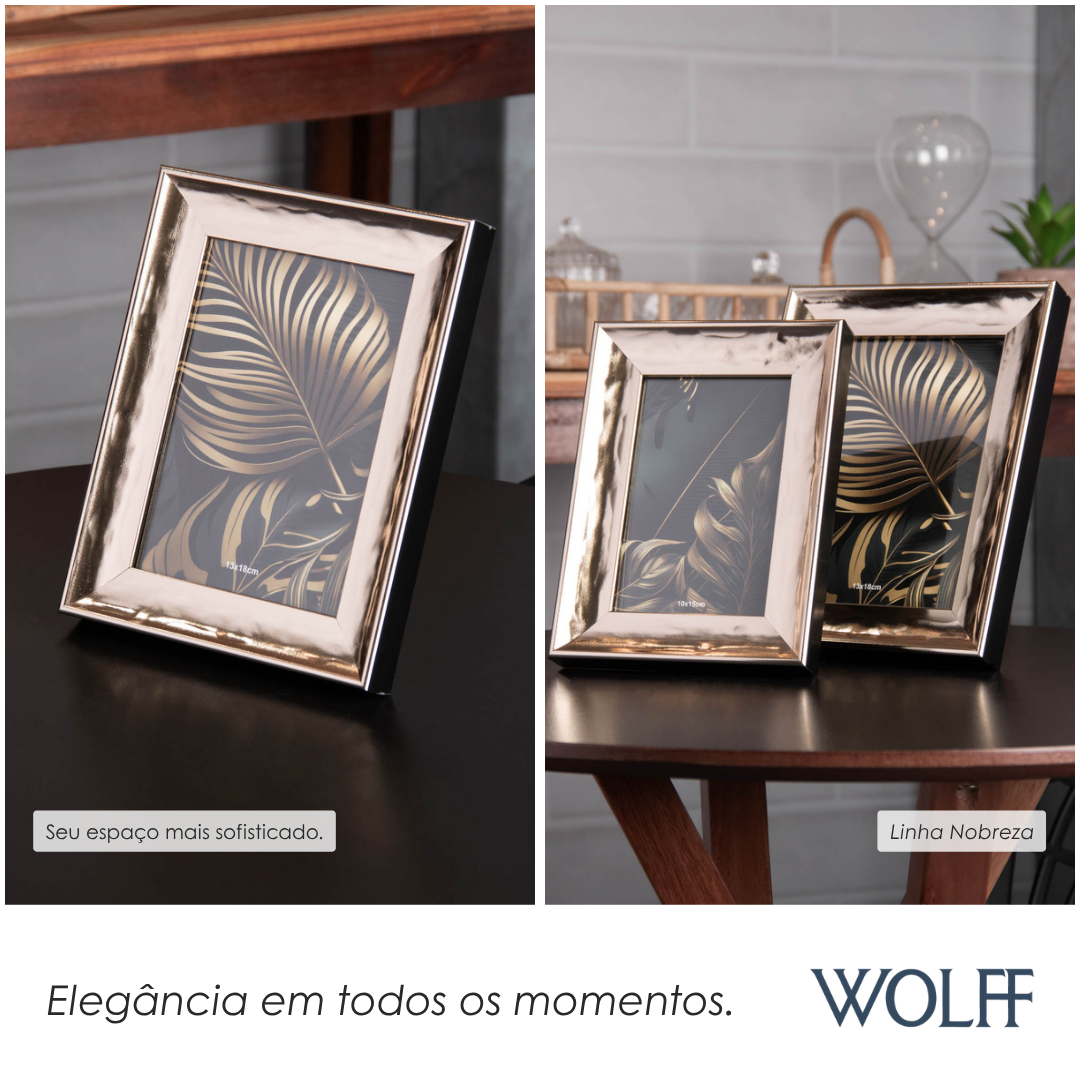 Porta-Retrato Nobreza 13cm x 18cm Dourado Poliestireno - Wolff