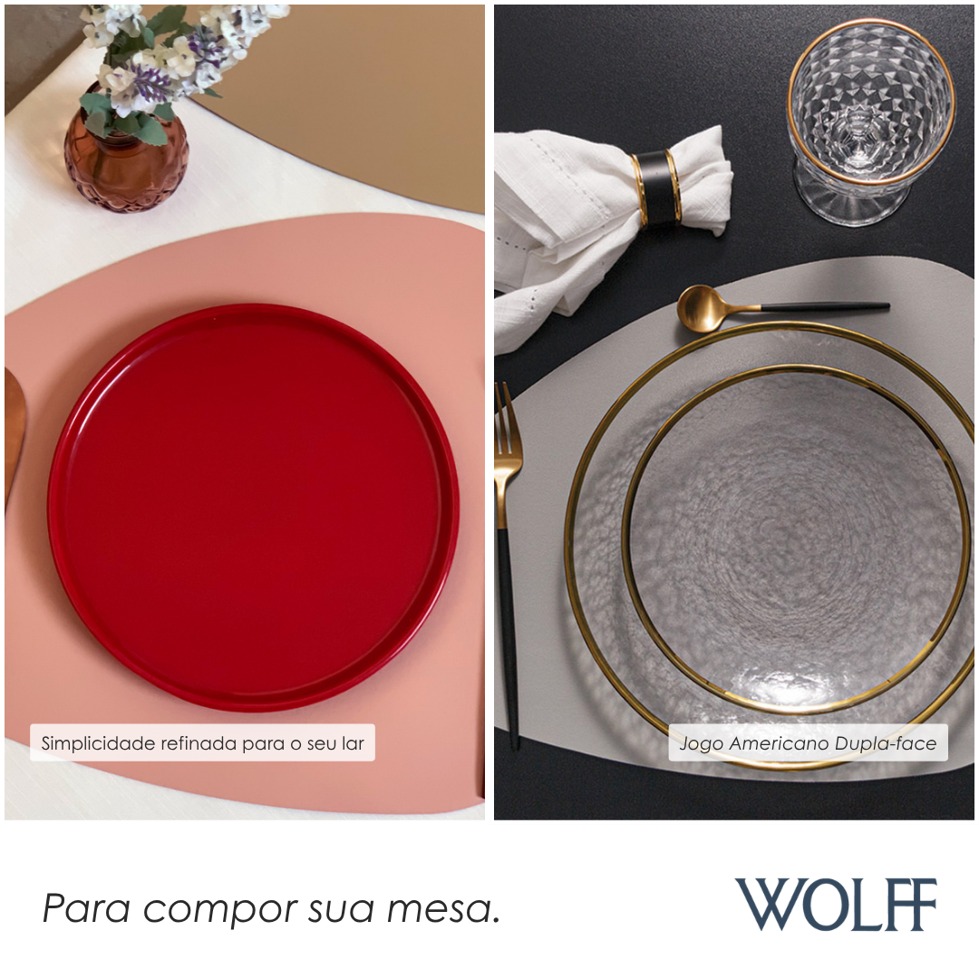 Jogo Americano de PVC Dupla Face Rosa e Cinza Claro 43cm x 32cm - Wolff