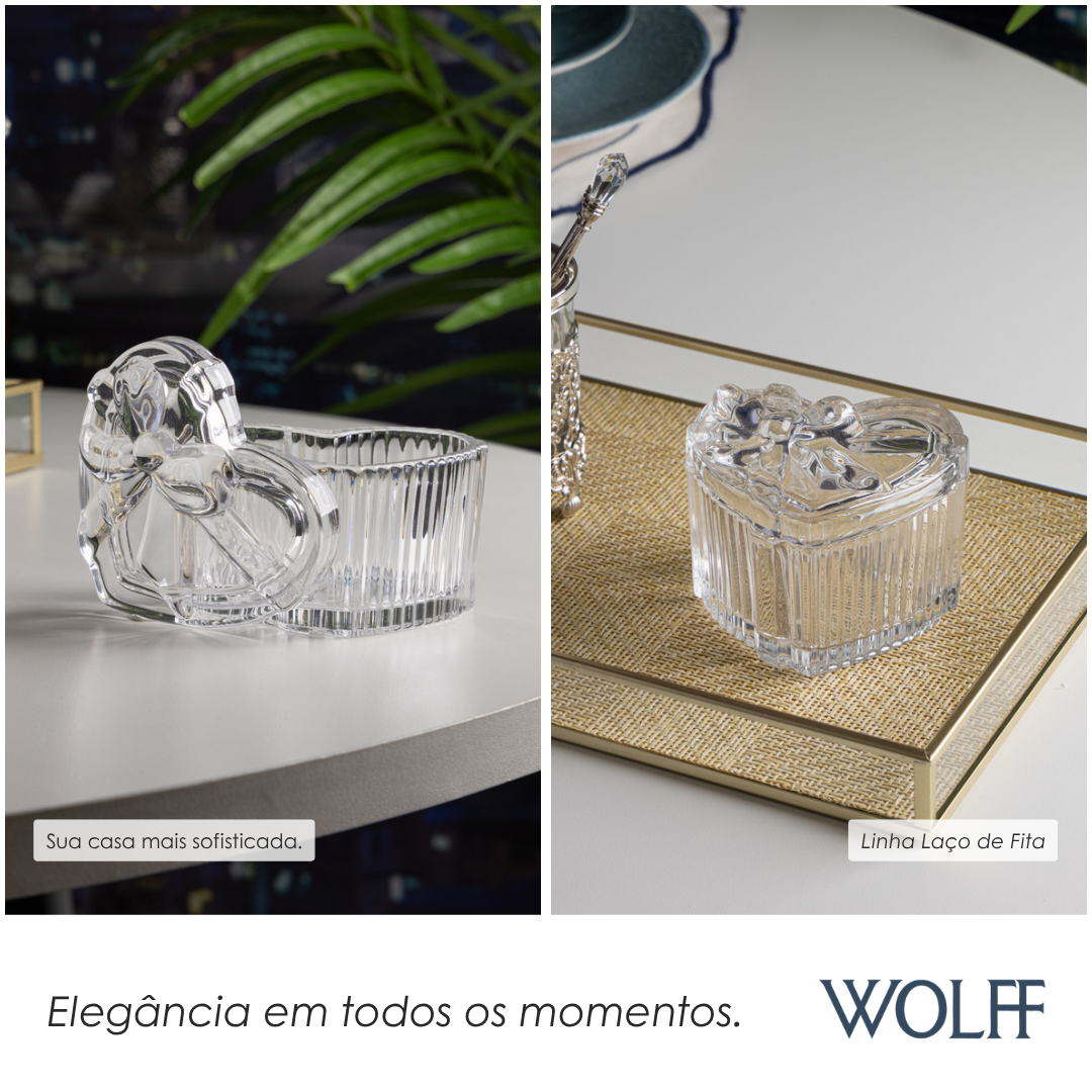 Potiche Coração Laço de Fita 9,2cm x 8cm x 7cm Cristal Ecológico - Wolff