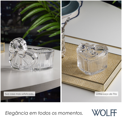 Potiche Coração Laço de Fita 9,2cm x 8cm x 7cm Cristal Ecológico - Wolff
