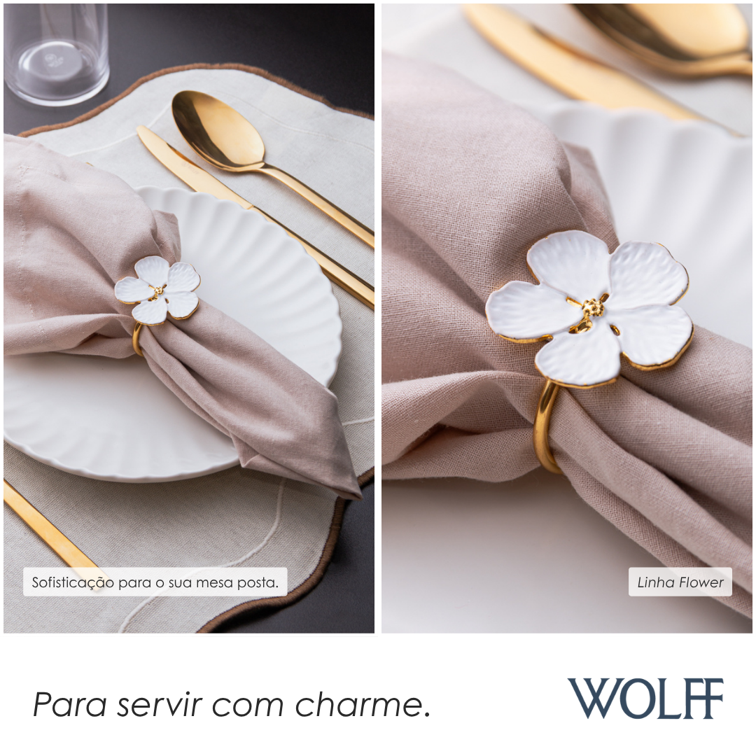 Conjunto 4 Anéis para Guardanapos Flower Branco Zamac - Wolff