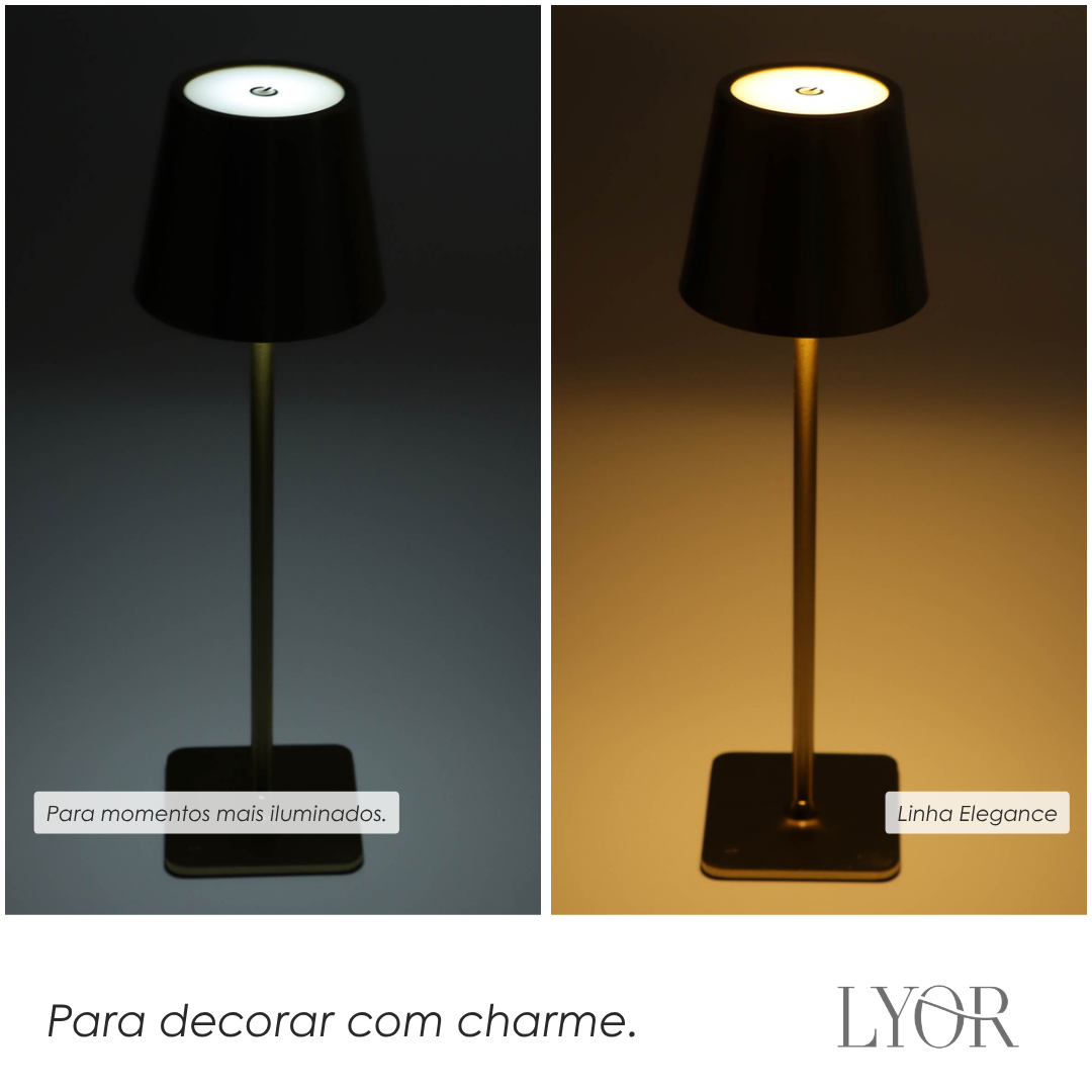 Luminária de Mesa Led 3 Tons Usb Elegance 9,5cm x 9,5cm x 38cm Dourada Metal - Lyor