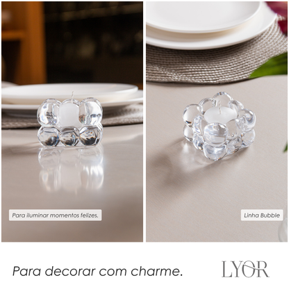 Porta Velas Bubble 6,5cm x 6,5cm x 5cm Vidro - Lyor