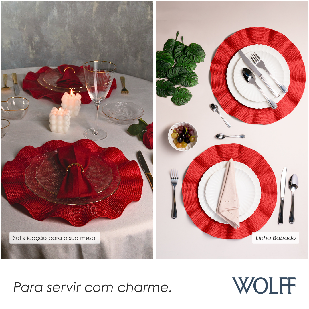 Jogo Americano de Polipropileno Babado Vermelho 38cm - Wolff