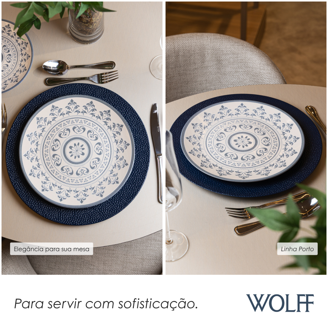 Prato Raso Porto 25cm Azul Cerâmica - Wolff