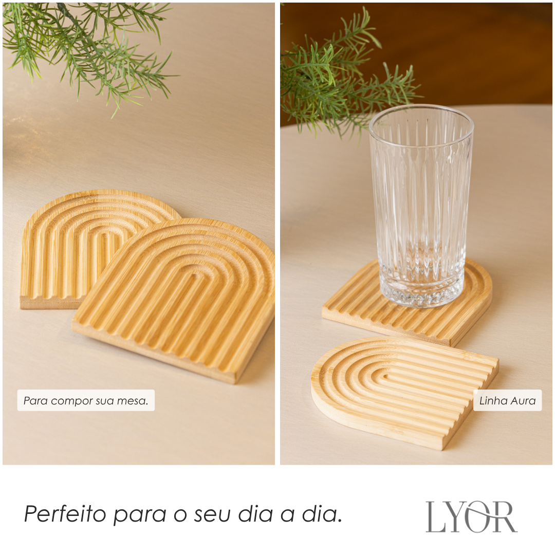 Conjunto 4 Porta Copos Aura 10cm x 11cm x 1cm Bambu - Lyor