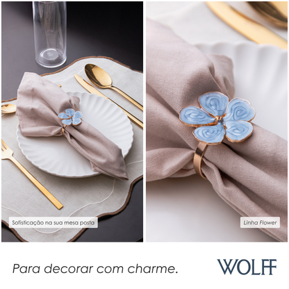 Conjunto 4 Anéis para Guardanapos Flower Azul  Zamac - Wolff
