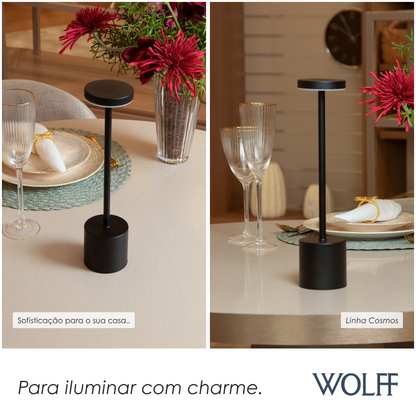 Luminária de Mesa Led 3 Tons Usb Cosmos Preta Plástico - Wolff