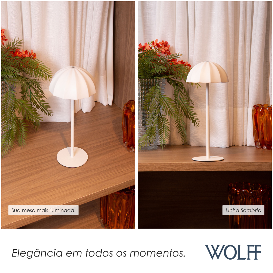 Luminária de Mesa Led 3 Tons Usb Sombria 15cm x 15cm x 34cm Branca Plástico - Wolff
