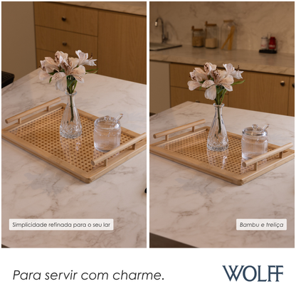Bandeja com Alça e Fundo em Treliça 39cm x 29cm x 5cm Bambu - Wolff