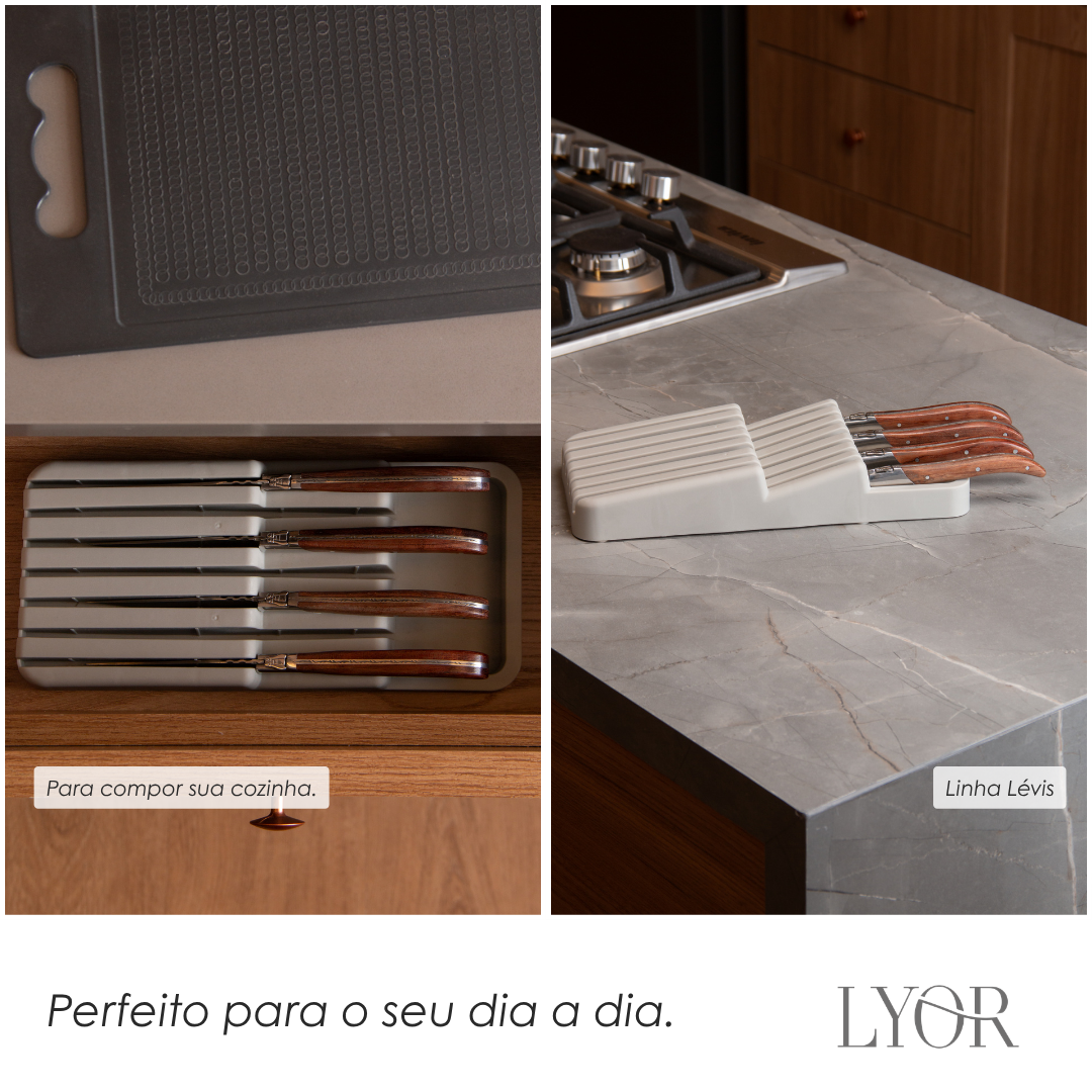 Organizador de Gavetas para Facas 28cm x 13cm x 4,5cm Cinza Plástico - Lyor