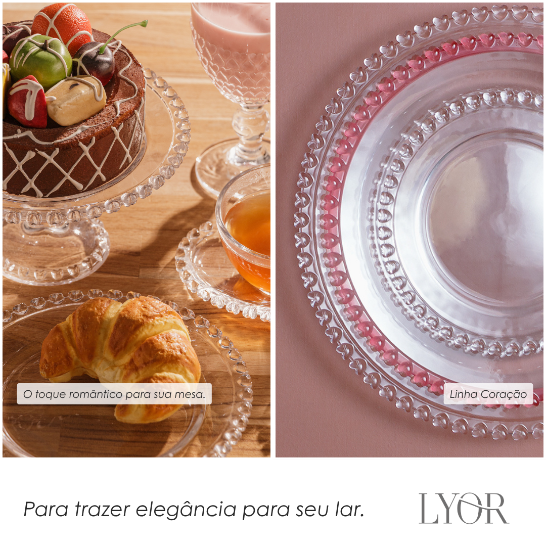 Prato para Sobremesa de Cristal Coração 20cm - Lyor