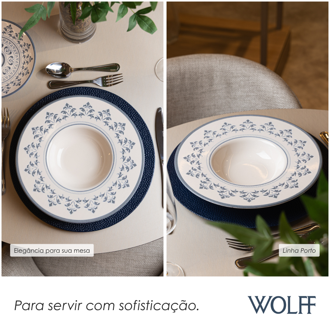 Prato para Risoto Porto 28cm Azul Cerâmica - Wolff