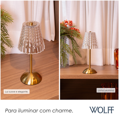 Luminária de Mesa Led 3 Tons Usb Leumina 12,5cm x 12,5cm x 30cm Dourada Plástico - Wolff