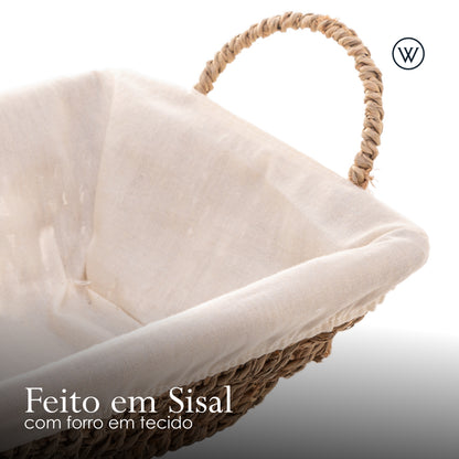 Cesta Retangular de Sisal com Forro em Tecido e Alça 35cm x 20cm x 12,5cm - Wolff