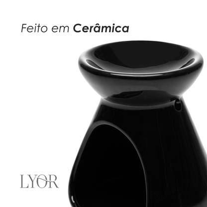 Difusor para Óleos Essenciais com Vela 8cm x 8cm x 8,5cm Preto Cerâmica - Lyor