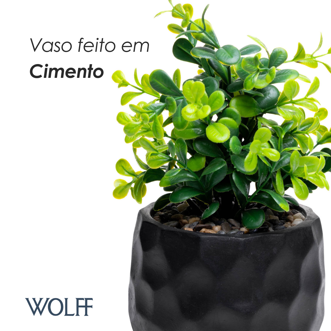Cachepot de Cimento com Planta Artificial Prisma Preto 10cm x 29cm - Wolff