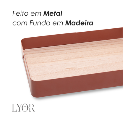 Bandeja com Fundo de Madeira Virelli 25cm x 15cm x 5cm Marrom Metal - Lyor
