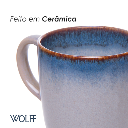 Caneca Amazônia 420ml Azul Cerâmica - Wolff