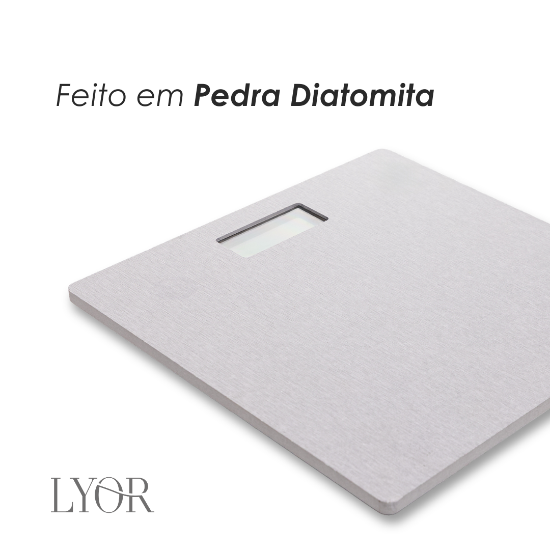 Balança Digital Corporal 28cm x 28cm Cinza Pedra Diatomita - Lyor