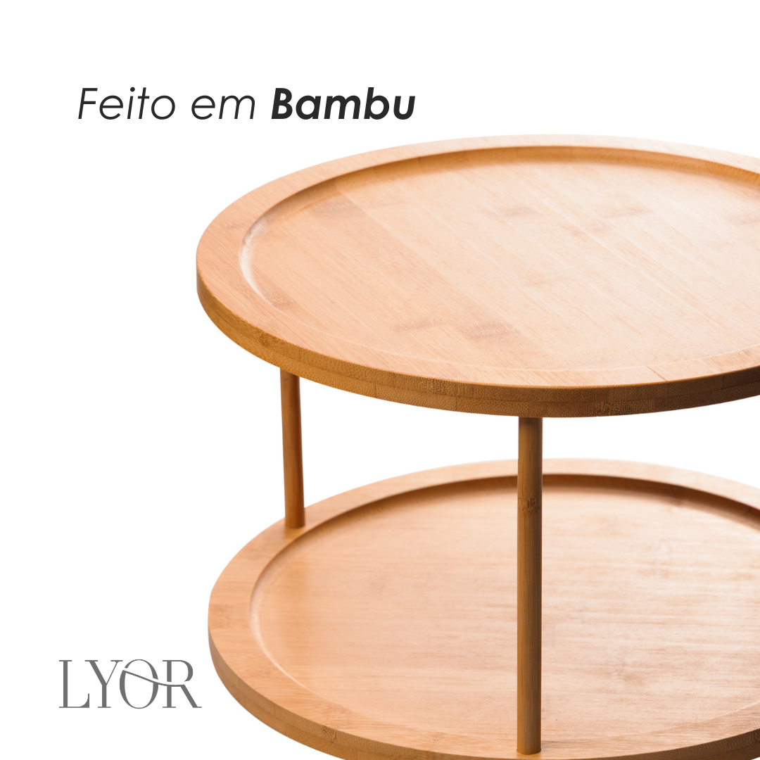 Organizador Giratório 2 Andares de Bambu 30cm x 30cm x 18,5cm - Lyor