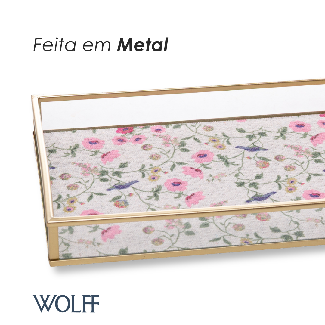 Bandeja Decorativa Blossom Garden 25cm x 15cm x 3cm Dourada Metal - Wolff