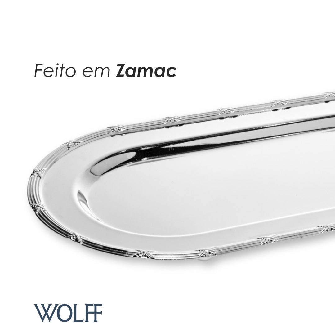 Bandeja Oval com Pé Croisé 22,5cm x 13cm x 2,5cm Zamac Niquelado - Wolff