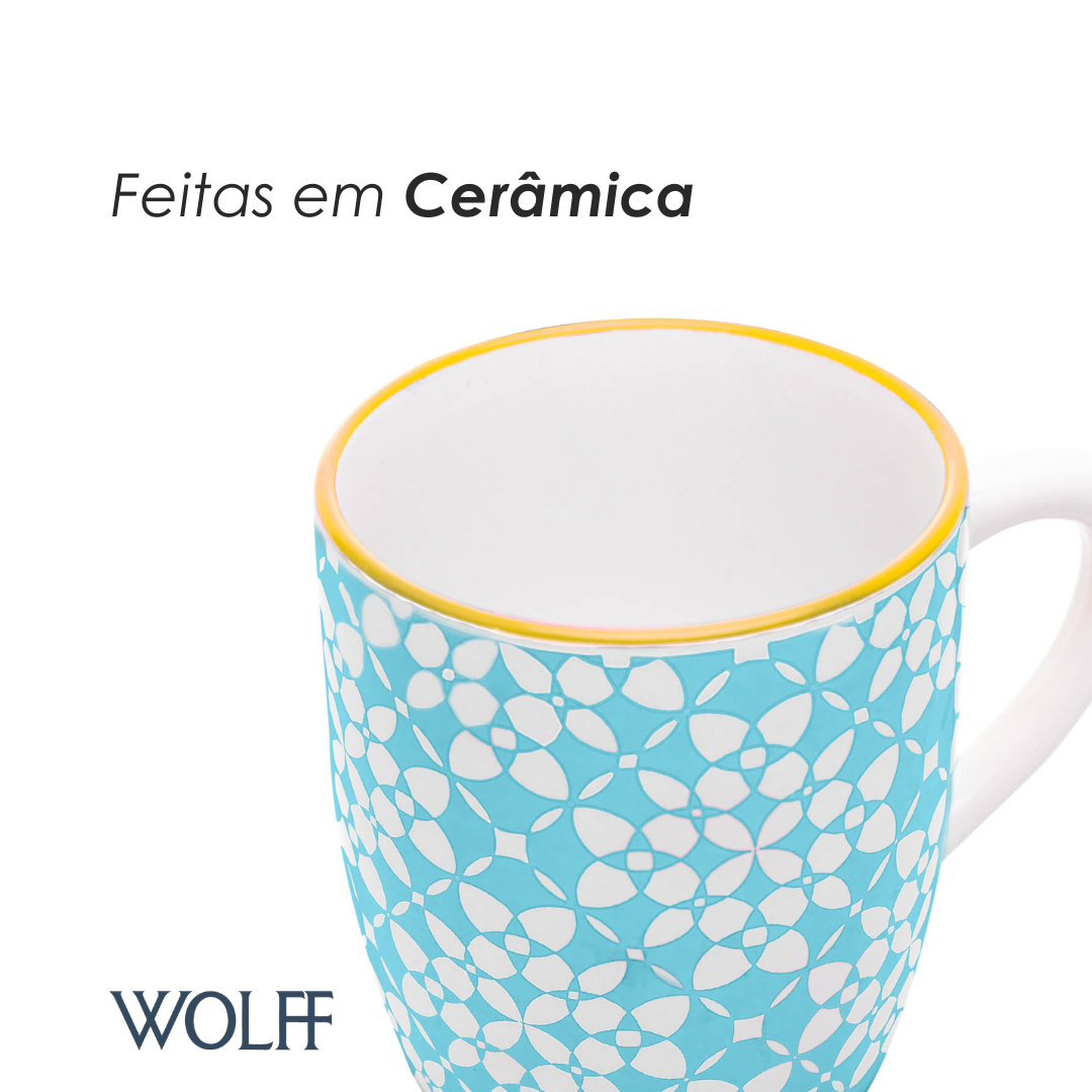 Conjunto 4 Canecas Holambra 225ml Coloridas Cerâmica - Wolff