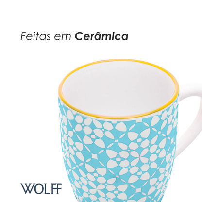 Conjunto 4 Canecas Holambra 225ml Coloridas Cerâmica - Wolff