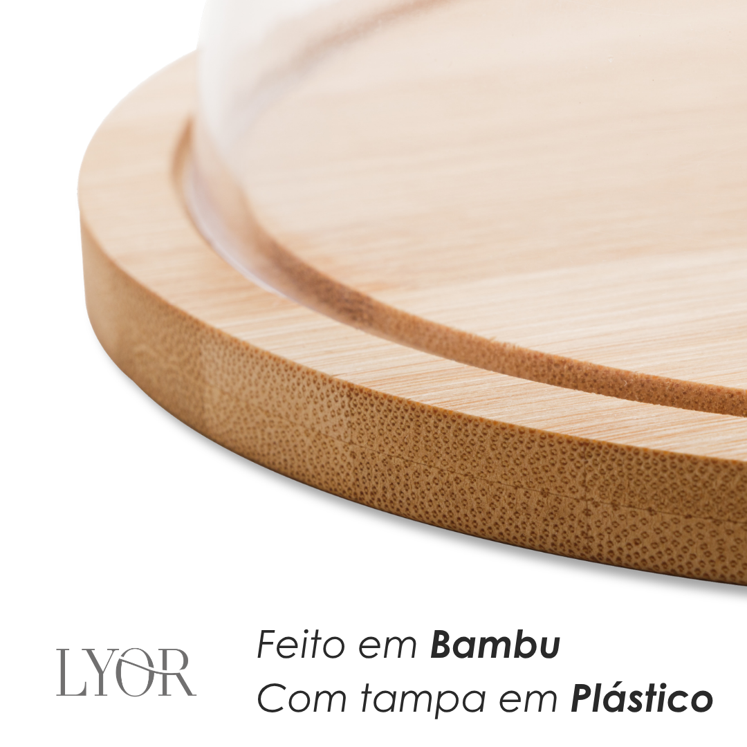 Queijeira de Bambu com Tampa em Plástico 18,5cm x 18,5cm x 8cm - Lyor