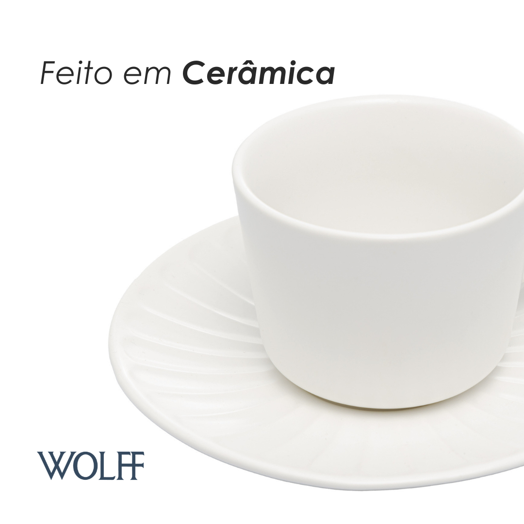 Conjunto 2 Xícaras de Chá de Cerâmica Colibri com Pires Branco 170ml - Wolff