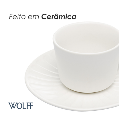 Conjunto 2 Xícaras de Chá de Cerâmica Colibri com Pires Branco 170ml - Wolff