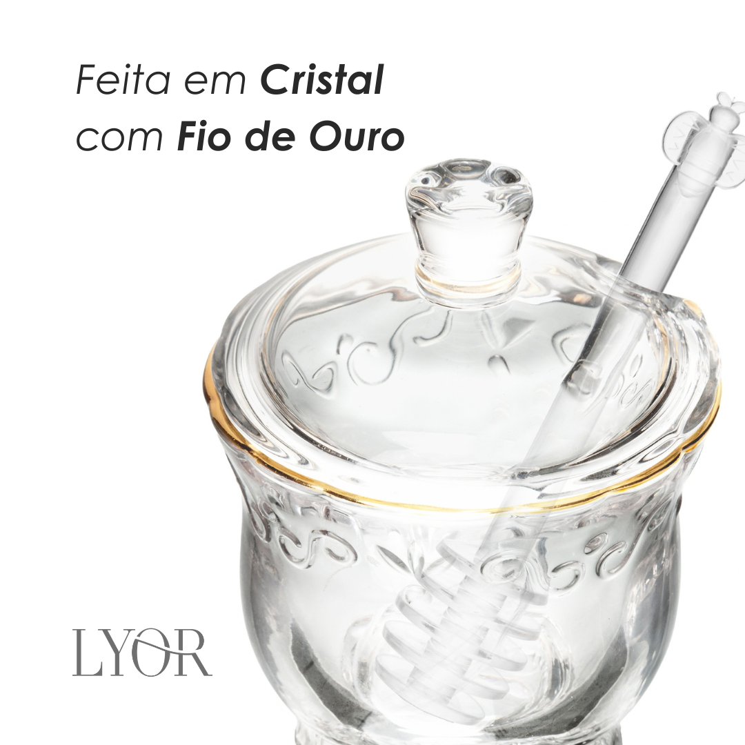 Meleira com Pegador e Tampa Serena com Fio de Ouro 180ml Cristal - Wolff